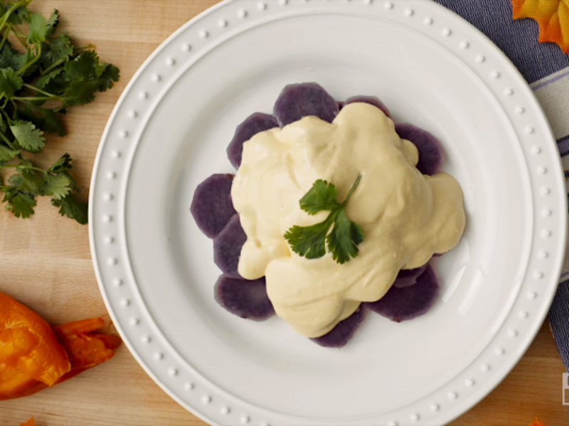 Image of Peruvian Delicious Purple Potatoes with Huancaína Sauce article