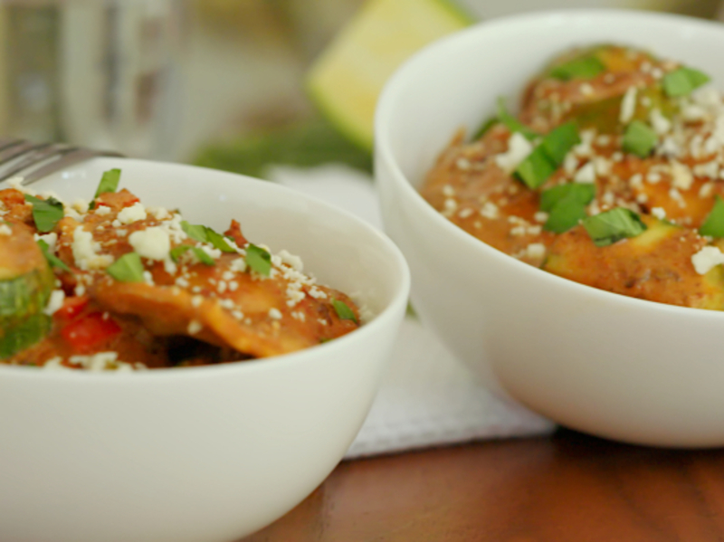 Image of Tomato and Mozzarella Ravioli with Chorizo and Creamy Chipotle Sauce article